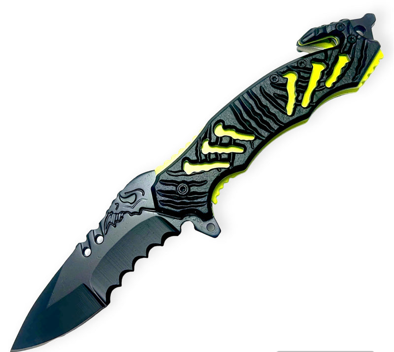 Tiger Usa® Spring Assisted Knife Neon Green W/Desing