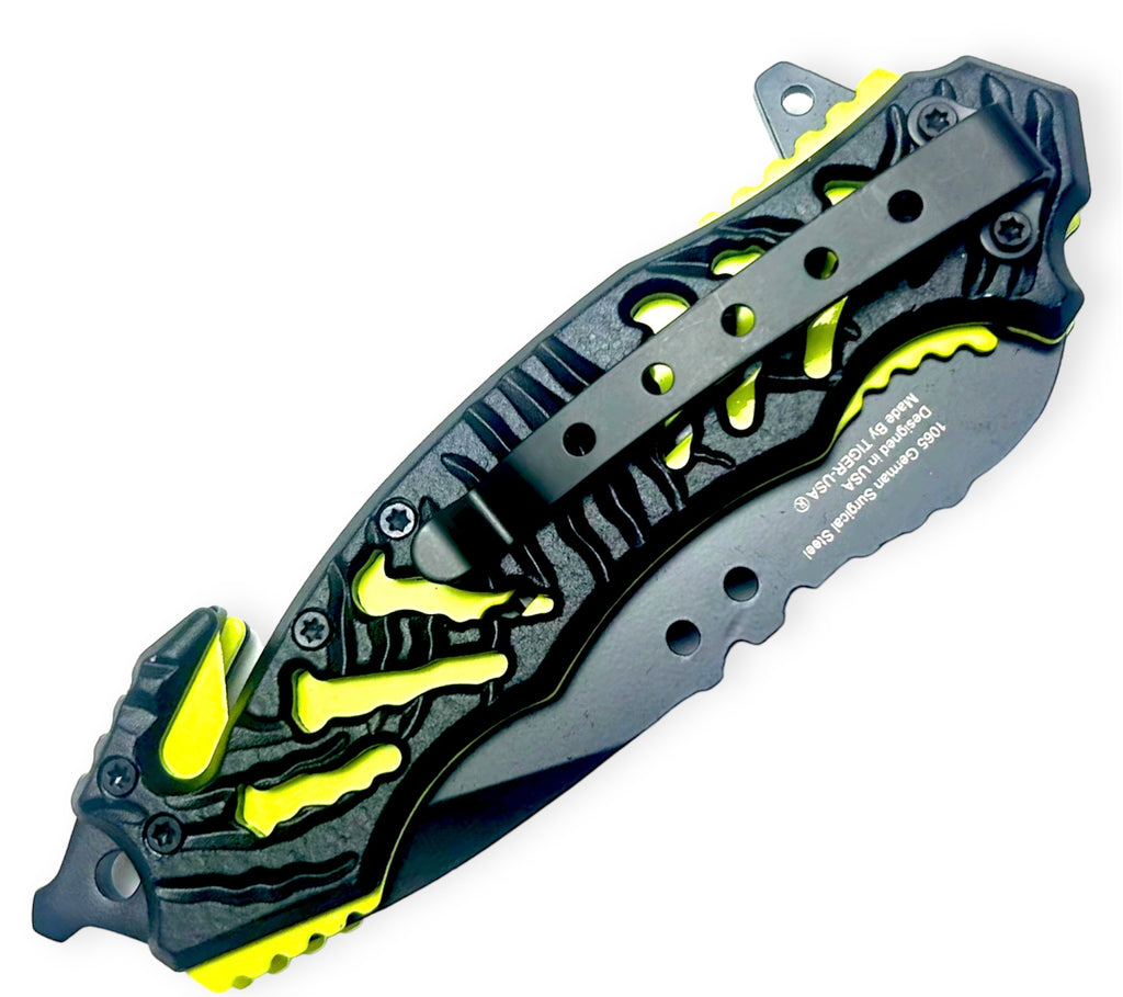 Tiger Usa® Spring Assisted Knife Neon Green W/Desing