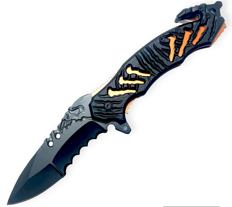 Tiger Usa® Spring Assisted Knife Orange W/Desing