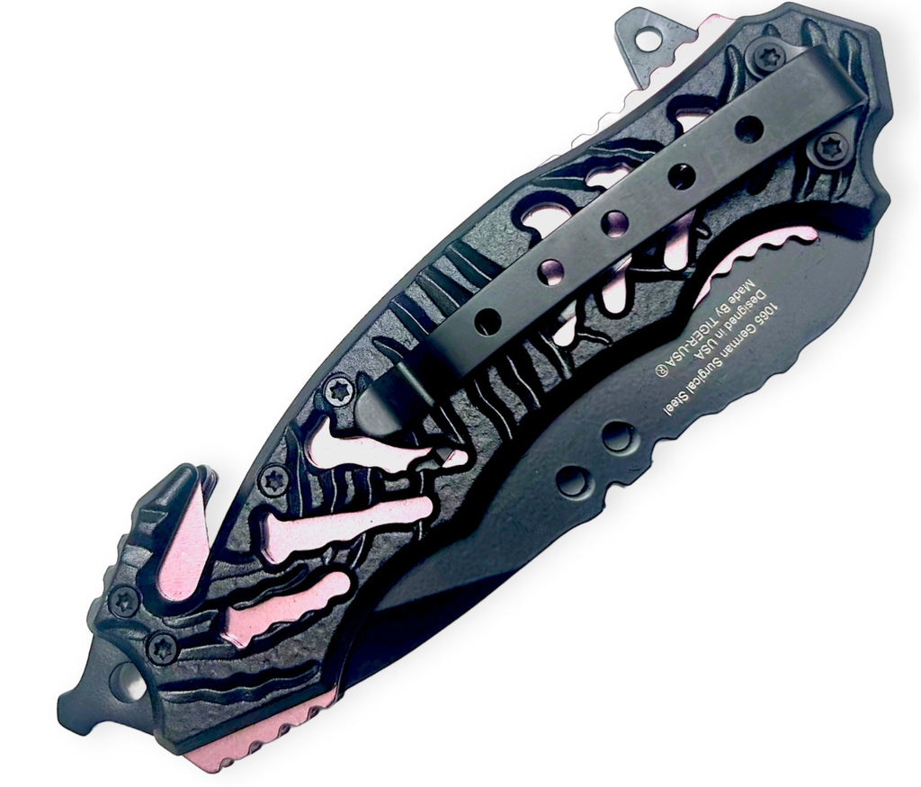 Tiger Usa® Spring Assisted Knife Pink W/Desing