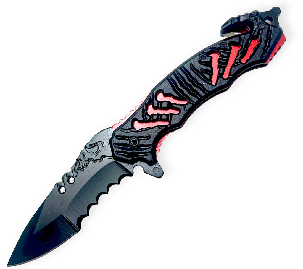 Tiger Usa® Spring Assisted Knife Red W/Desing