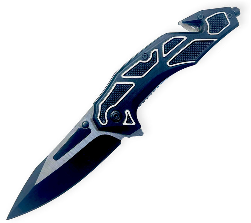 Tiger Usa® Spring Assisted Knife  Black With White line