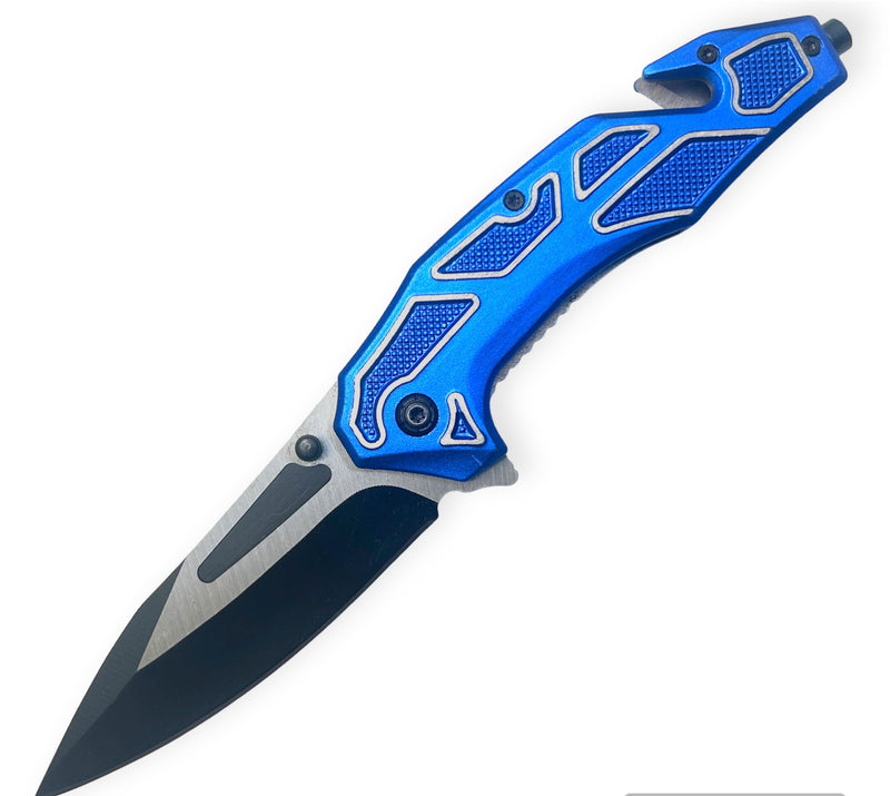 Tiger Usa® Spring Assisted Knife Blue With White line