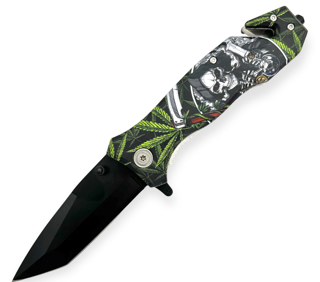 Tiger-USA Spring Assisted Knife Tanto Blade skull