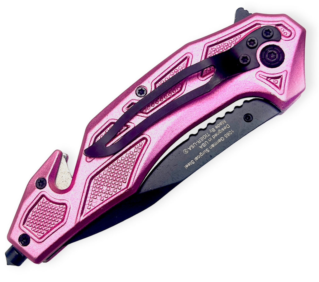 Tiger Usa® Spring Assisted Knife Pink With White line