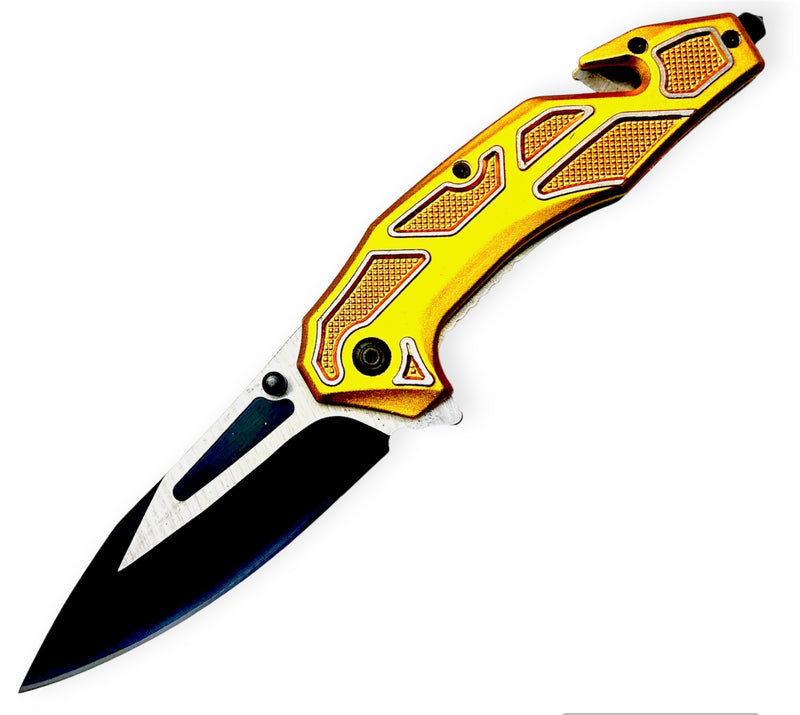 Tiger Usa® Spring Assisted Knife Gold  With White line