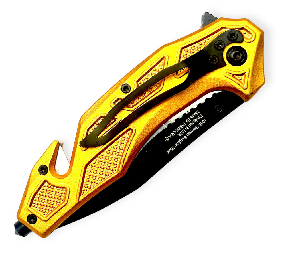 Tiger Usa® Spring Assisted Knife Gold  With White line