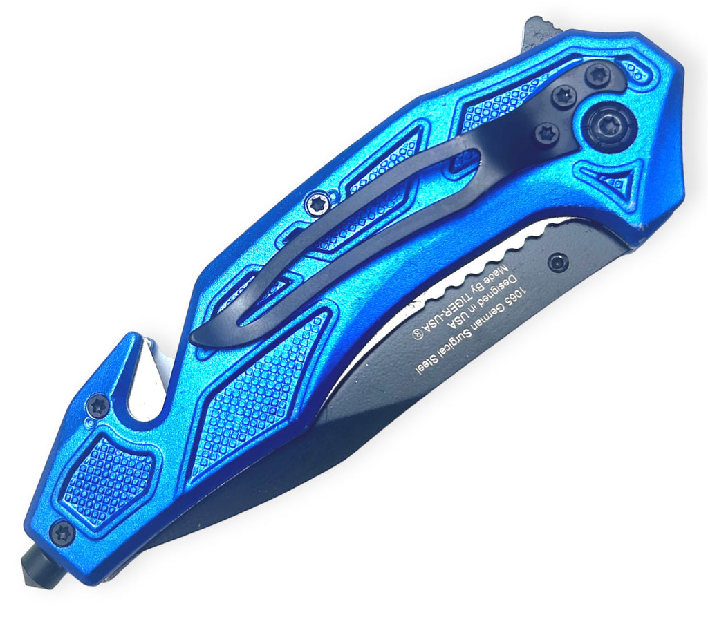 Tiger Usa® Spring Assisted Knife Blue With White line