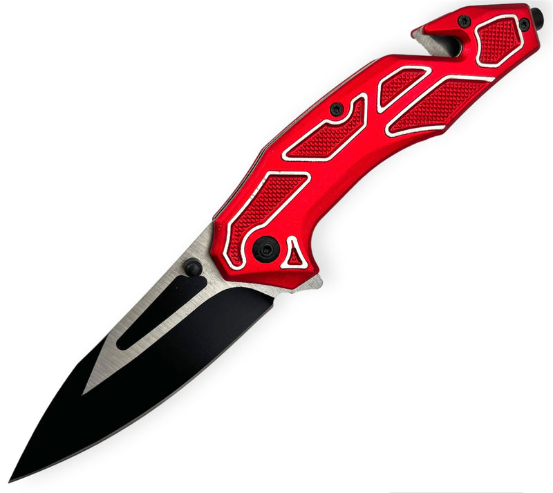 Tiger Usa® Spring Assisted Knife Red  With White line