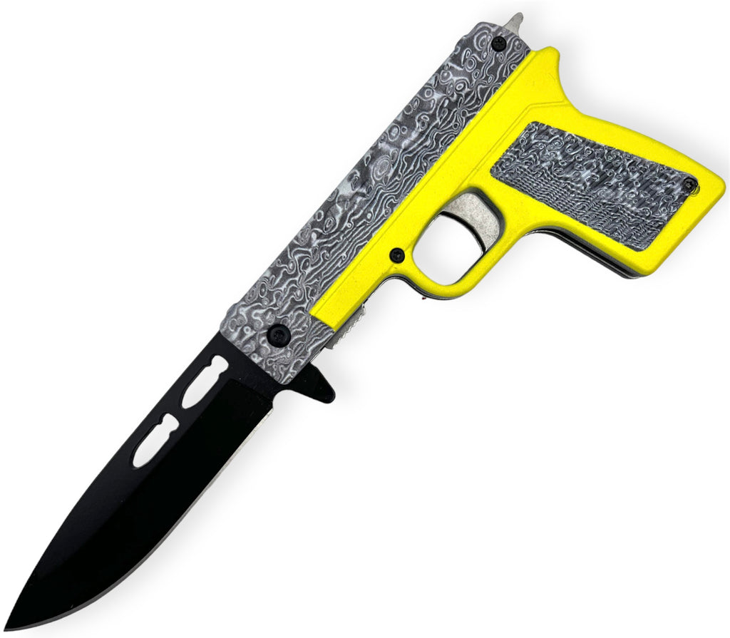 Tiger-USA Pistol Spring Assisted Knife Neon Yellow