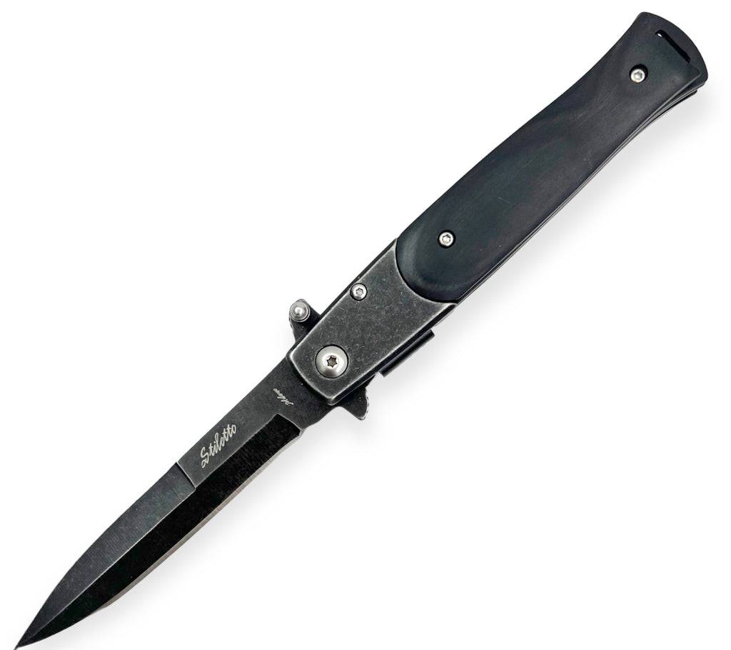 Tiger USA Spring Assisted Stiletto Stone wash Knife  Black
