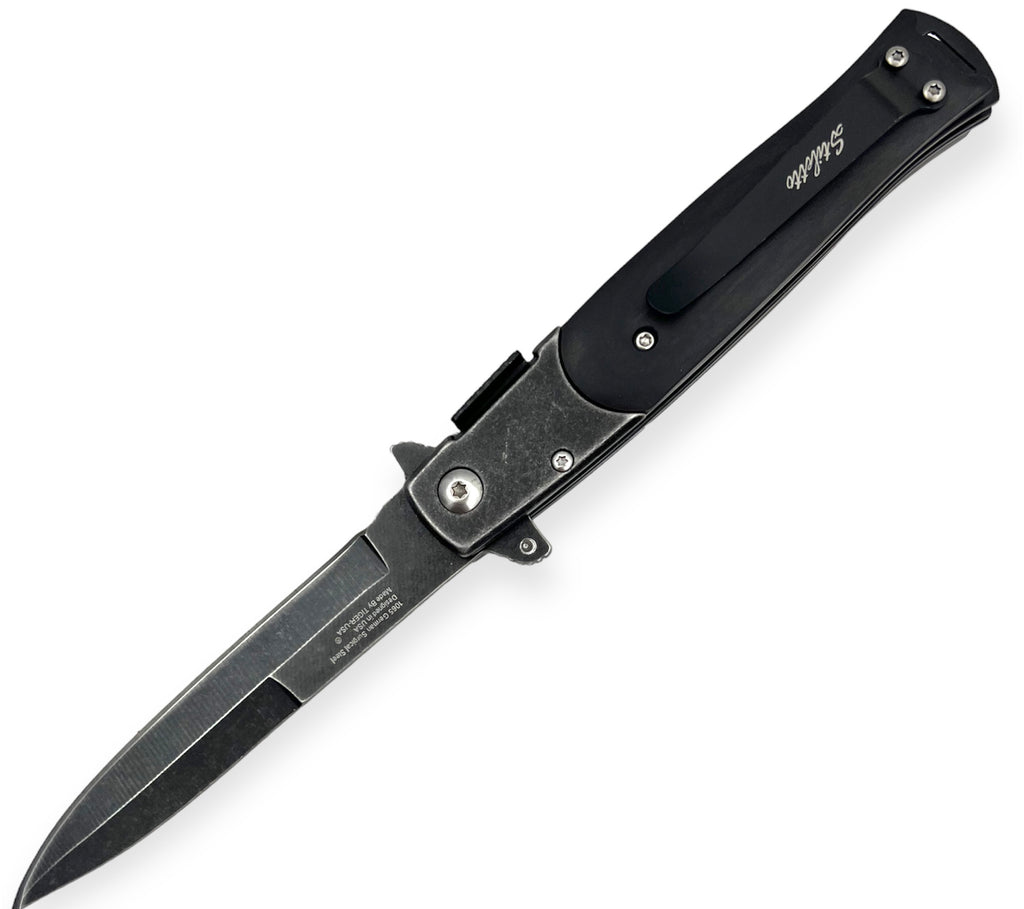 Tiger USA Spring Assisted Stiletto Stone wash Knife  Black