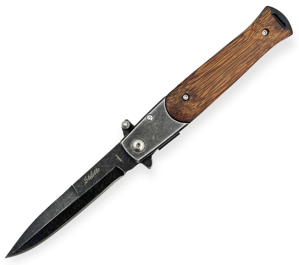 Tiger USA Spring Assisted Stiletto Stone wash Knife Brown