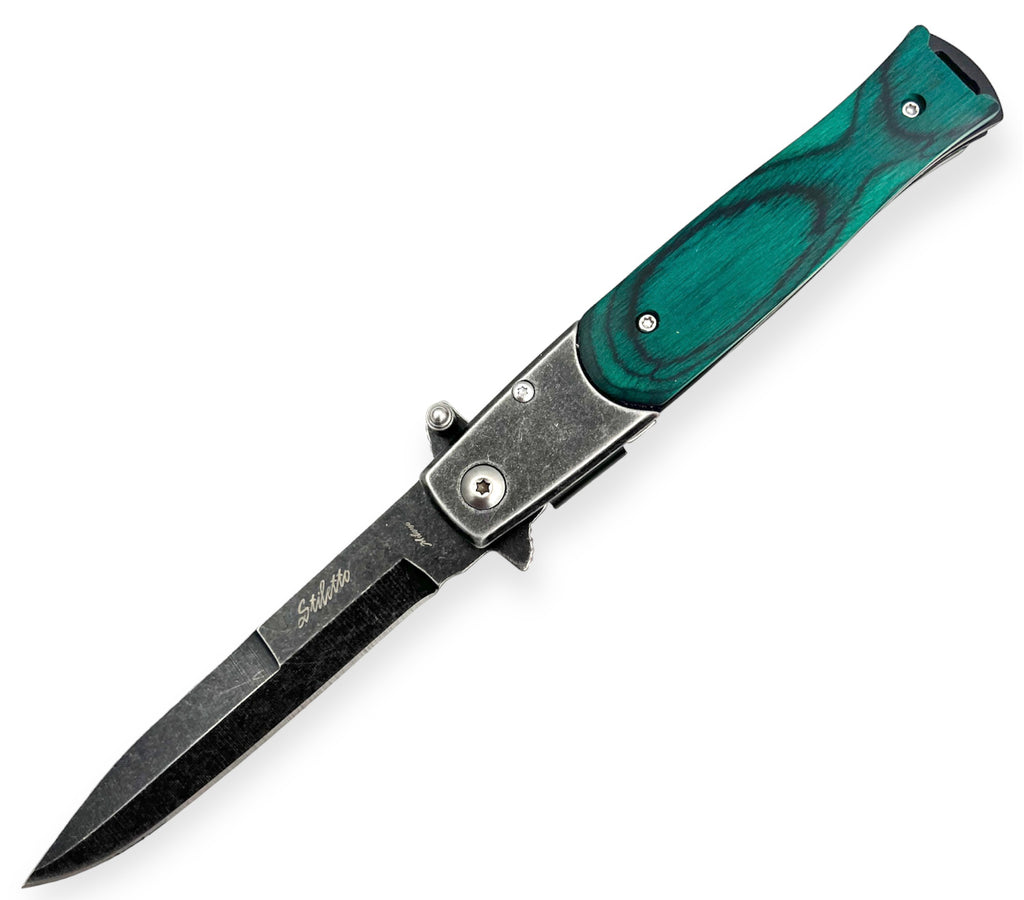 Tiger USA Spring Assisted Stiletto Stone wash Knife  Green
