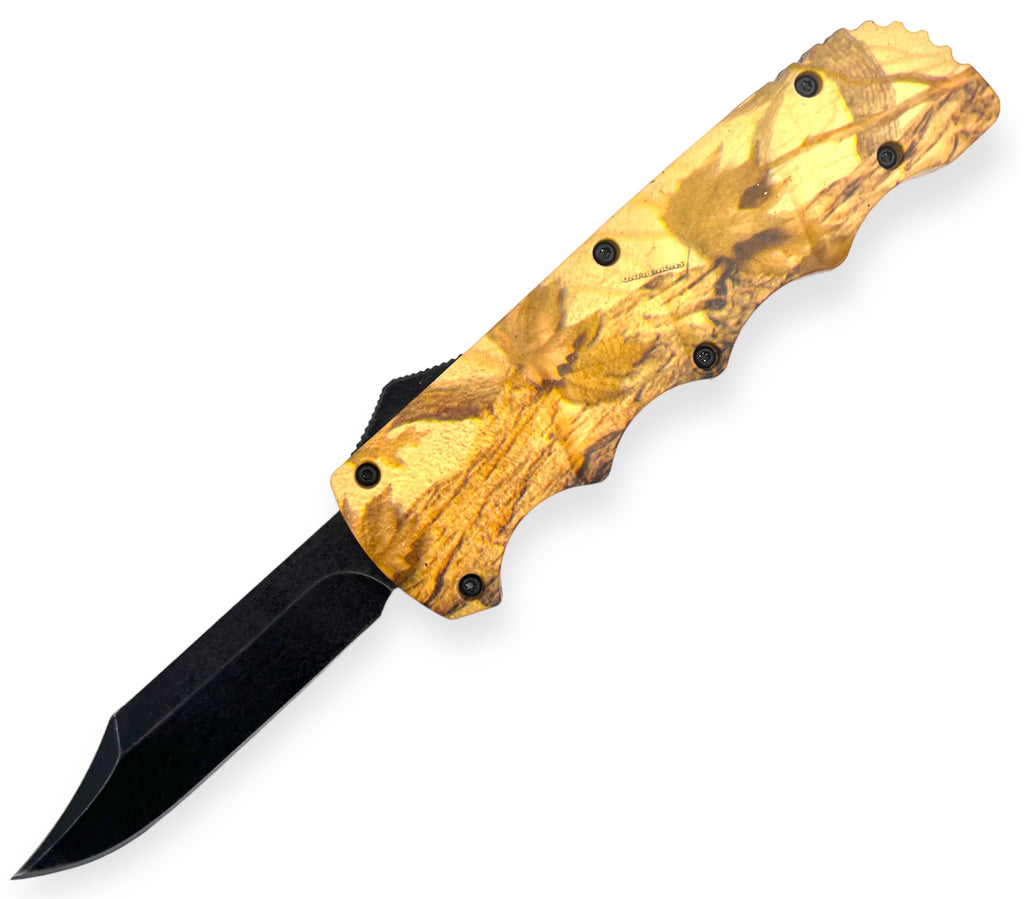 OTF Knife Drop Point Camo Yellow D2