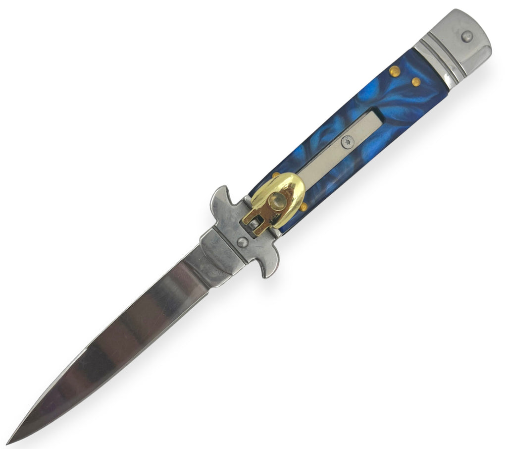 Folding Knife BLUE Pearl Handle