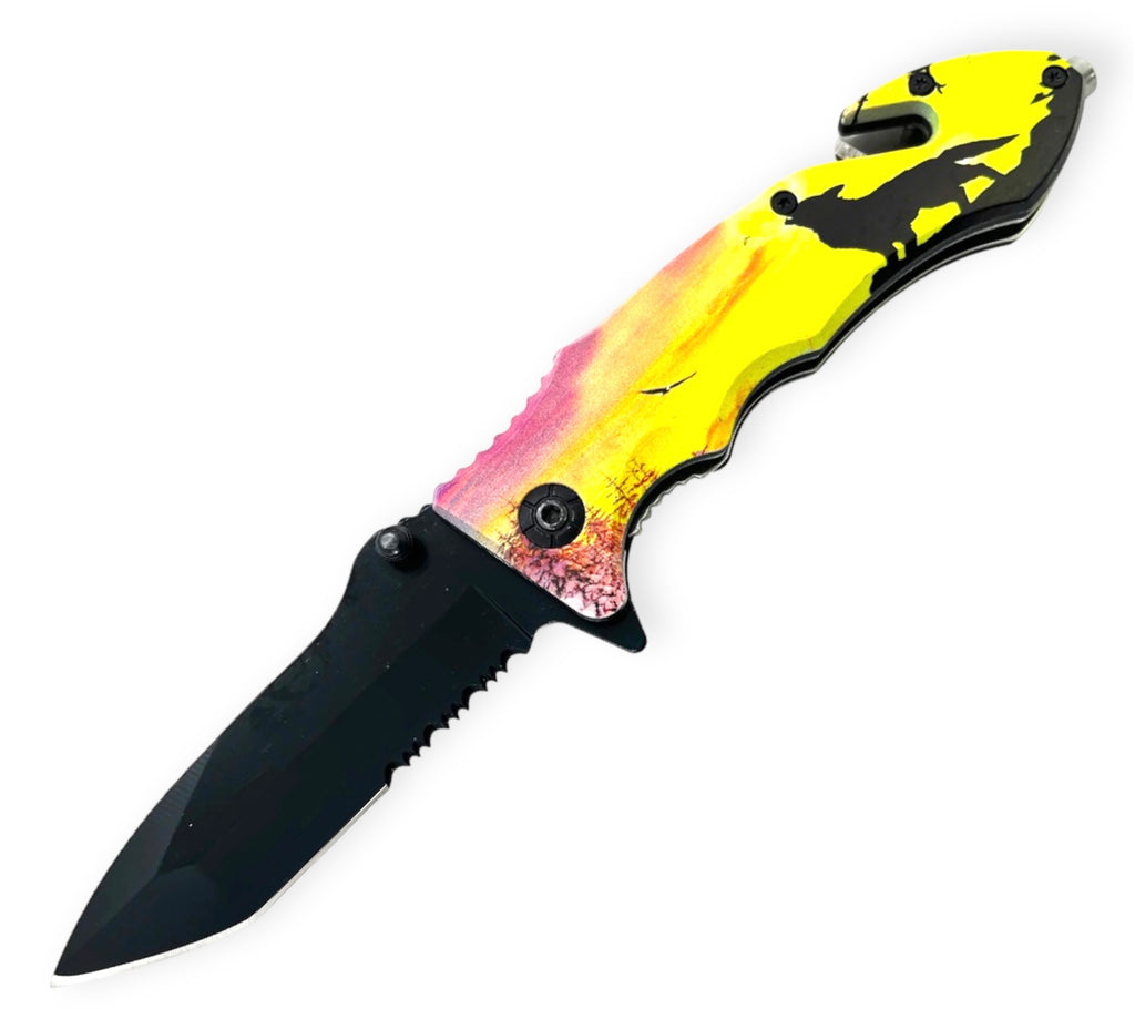 8.5 Inch Tiger USA Spring Assisted Knife Tanto -SunSet Golf