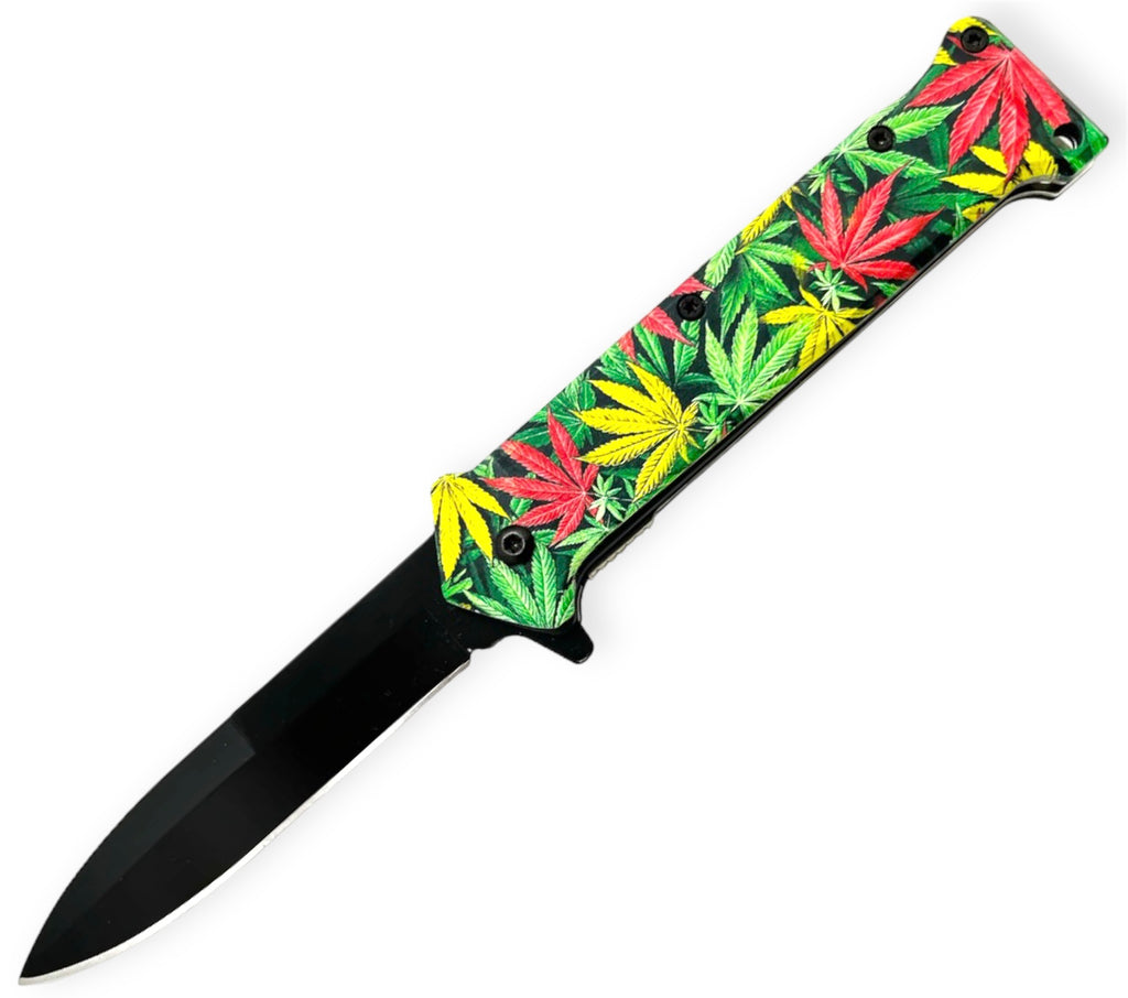 Tiger-USA Spring Assisted Knife -YELLOW/RED Rasta Plant