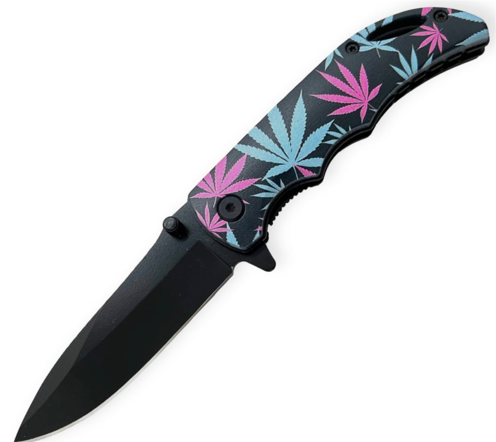 Teal/Purple Rasta Plant  Tiger-USA Spring Assisted Drop Point
