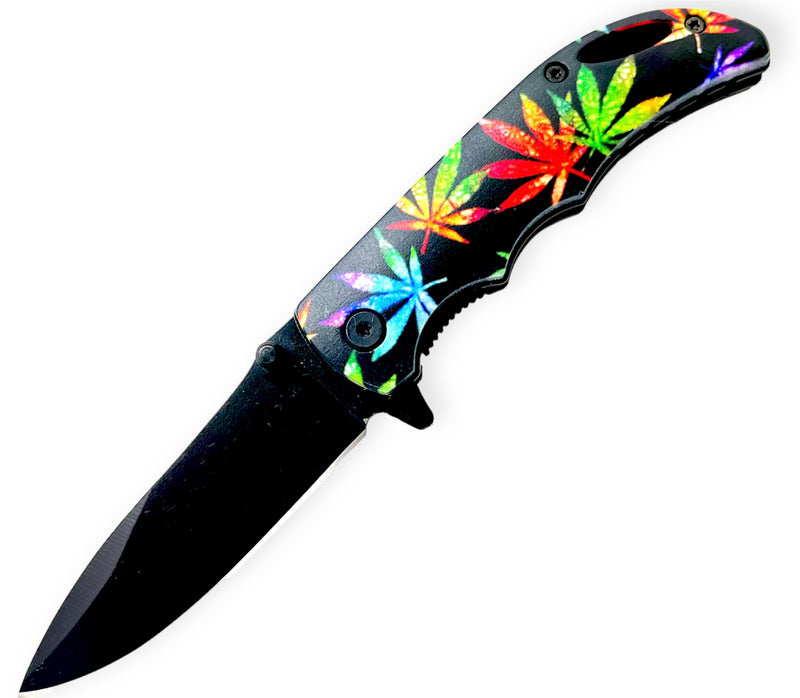 Color Rasta Plant  Tiger-USA Spring Assisted Drop Point