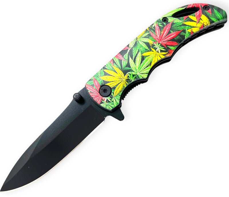 3Color Rasta Plant  Tiger-USA Spring Assisted Drop Point