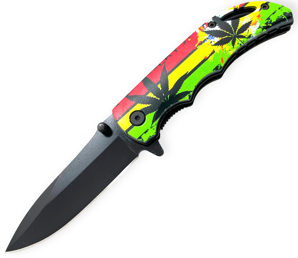Rasta Plant  Tiger-USA Spring Assisted Drop Point
