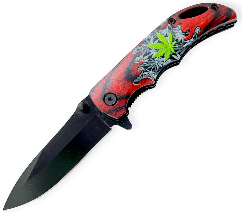 Green Rasta Plant Tiger-USA Spring Assisted Drop Point