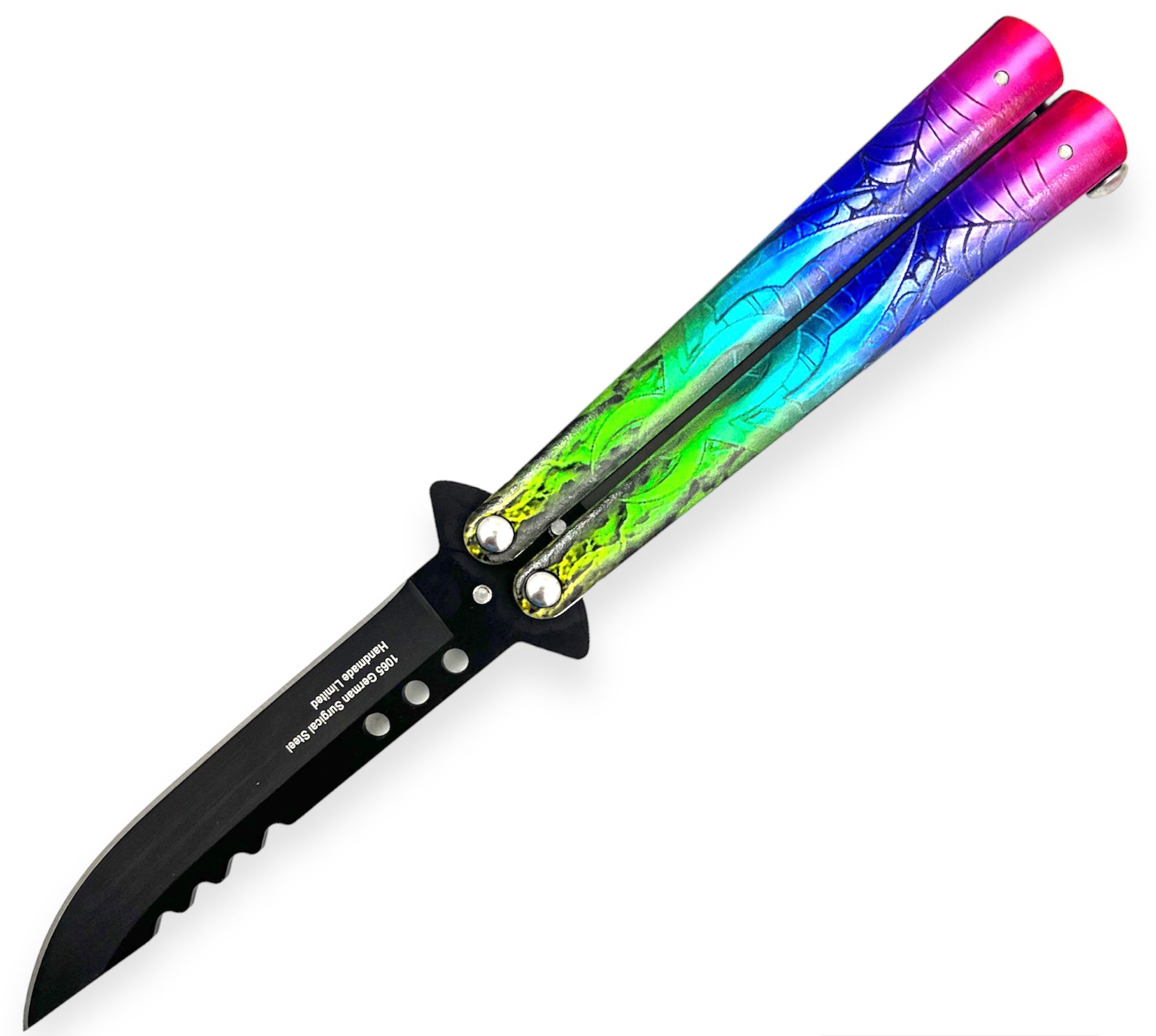 Heavy Duty Butterfly Knife Rainbow spider – Panther Wholesale