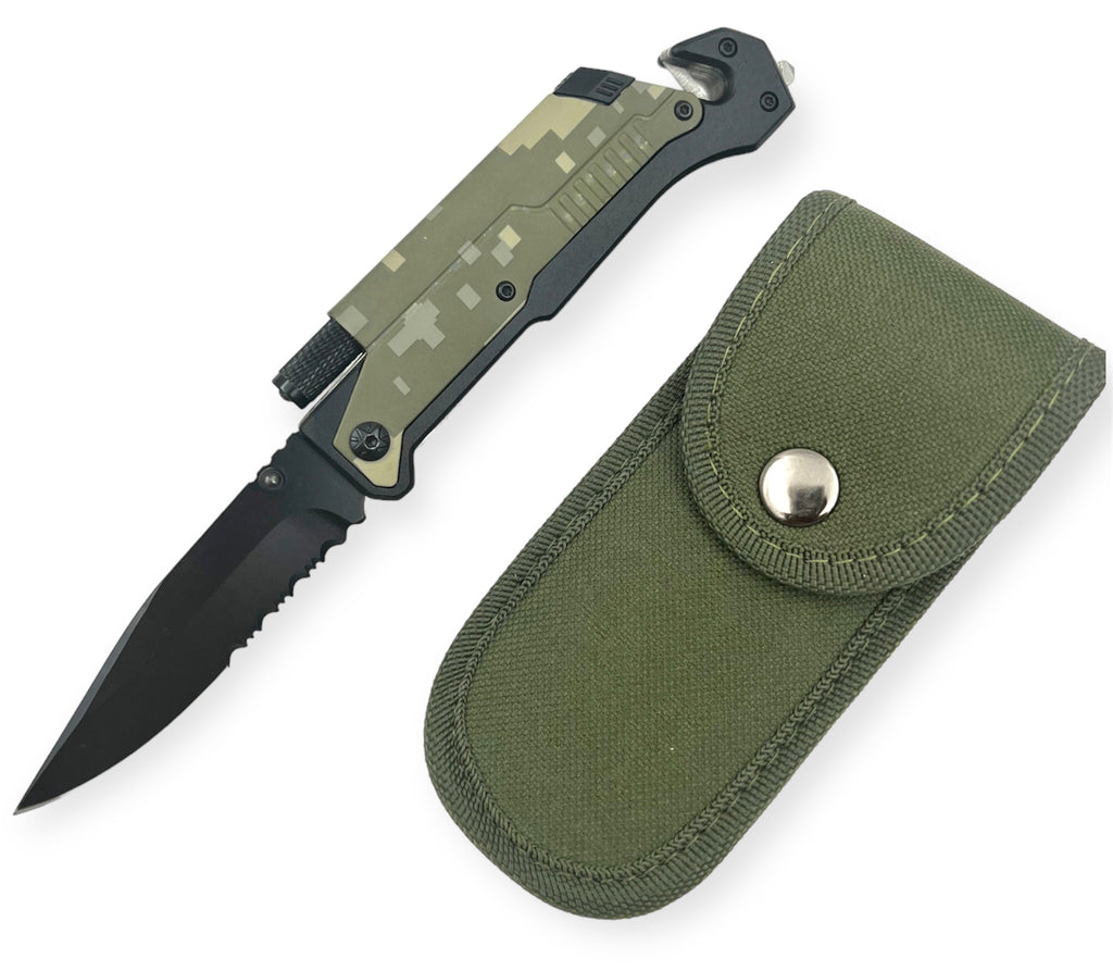 Tiger USA Tactical Spring Assisted Rescue Knife Fire Starter camo