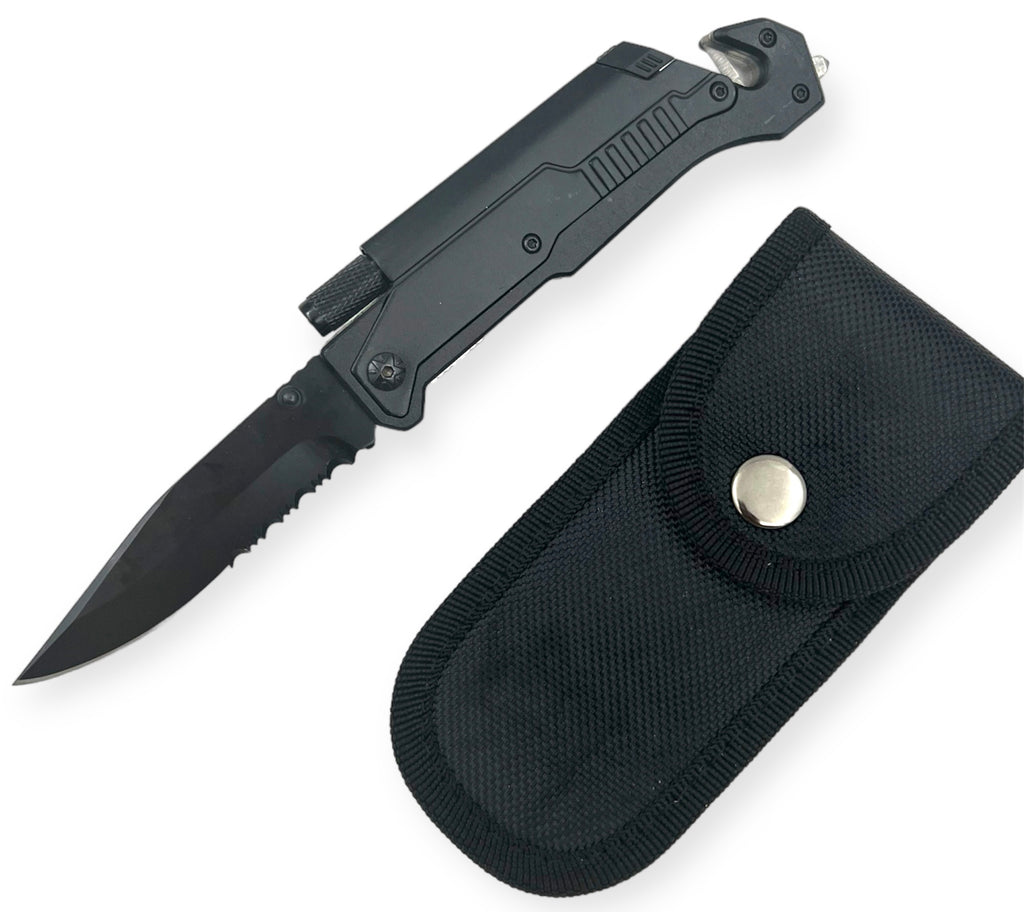 Tiger USA Tactical Spring Assisted Rescue Knife Fire Starter Black