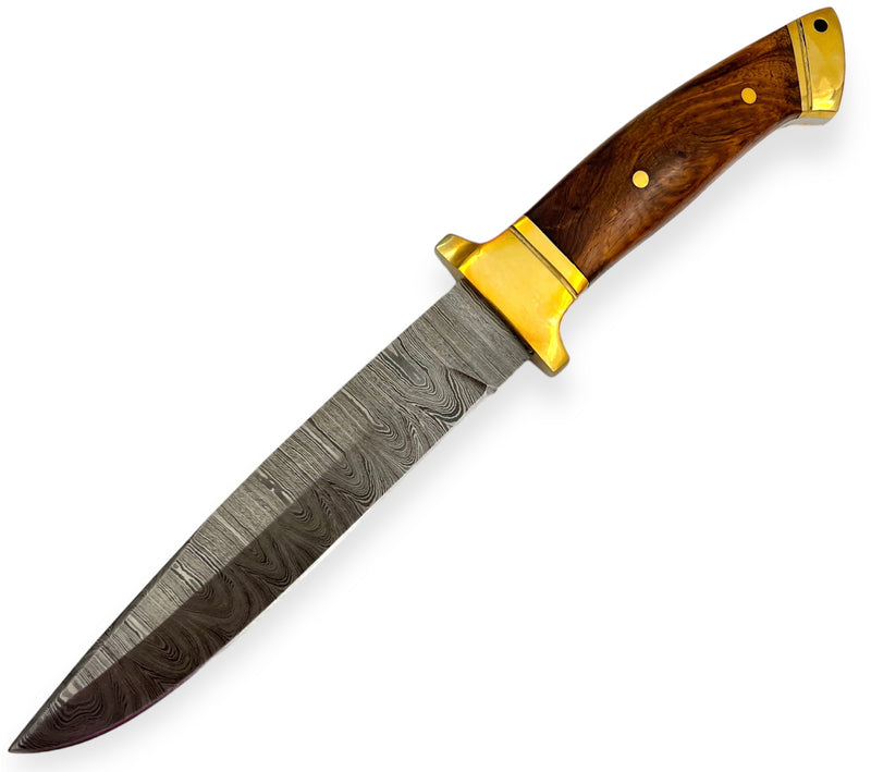 12 inch Red Deer® Damuscus Hunting Knife W. Case Stag and Brown handle