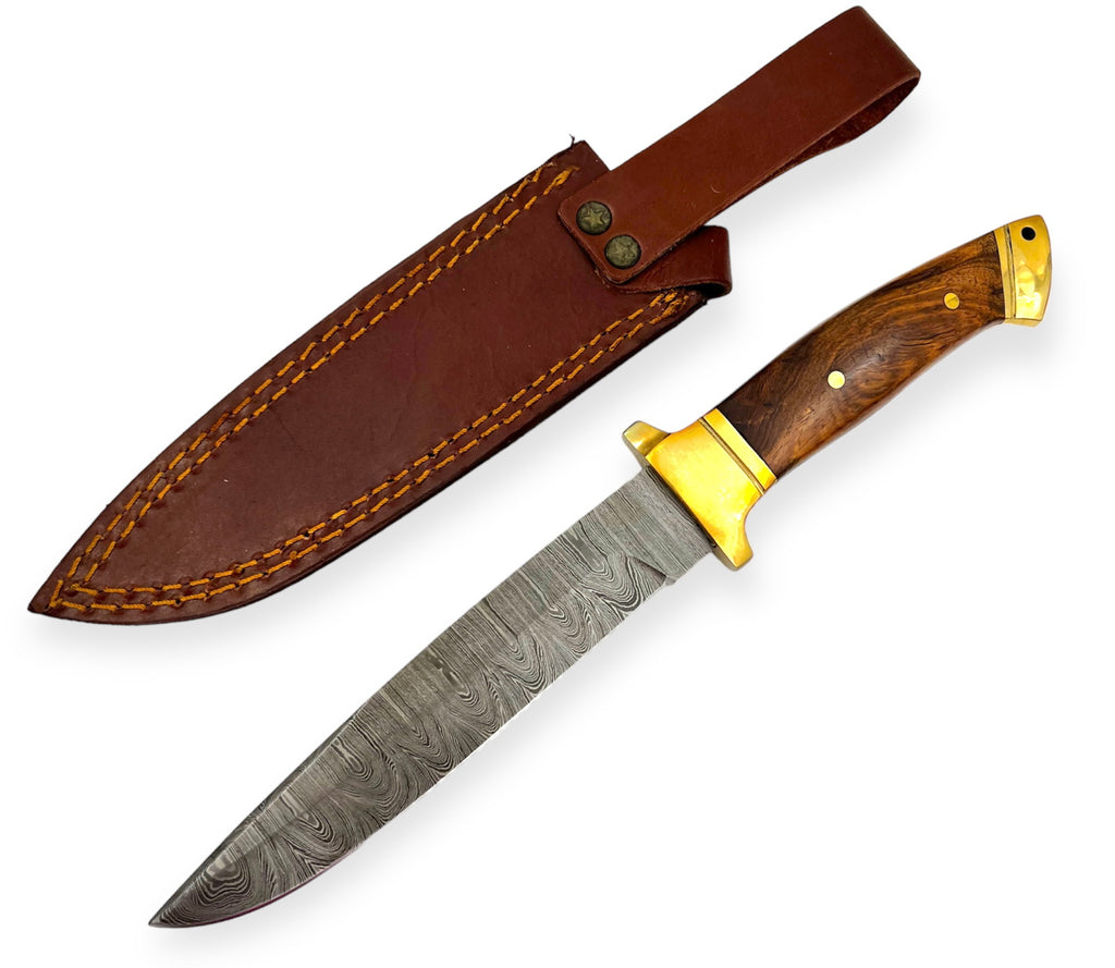 12 inch Red Deer® Damuscus Hunting Knife W. Case Stag and Brown handle