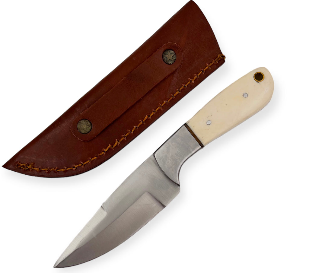 7.0 inch Hunting Knife Set W. Leather Case BONE