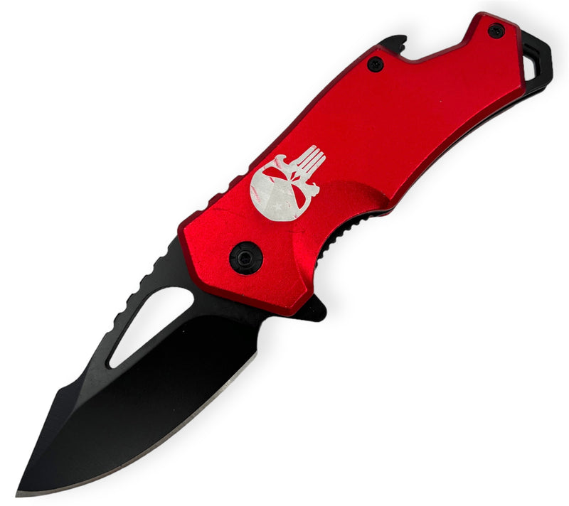 DROP POINT RED  FOLDING  With  BEER BATTLE OPENER WITH SKULL