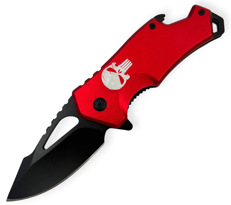 DROP POINT RED  FOLDING  With  BEER BOTTLE OPENER WITH SKULL