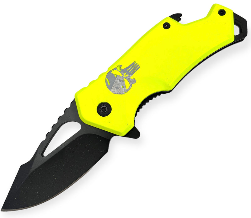 DROP POINT YELLOW  FOLDING  With  BEER BOTTLE OPENER WITH SKULL