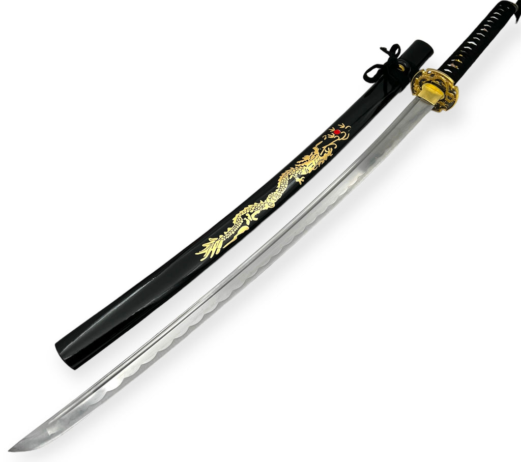Katana Silver Blade -BLACK  With Dragon  (MSRP: $125) - Free Stand