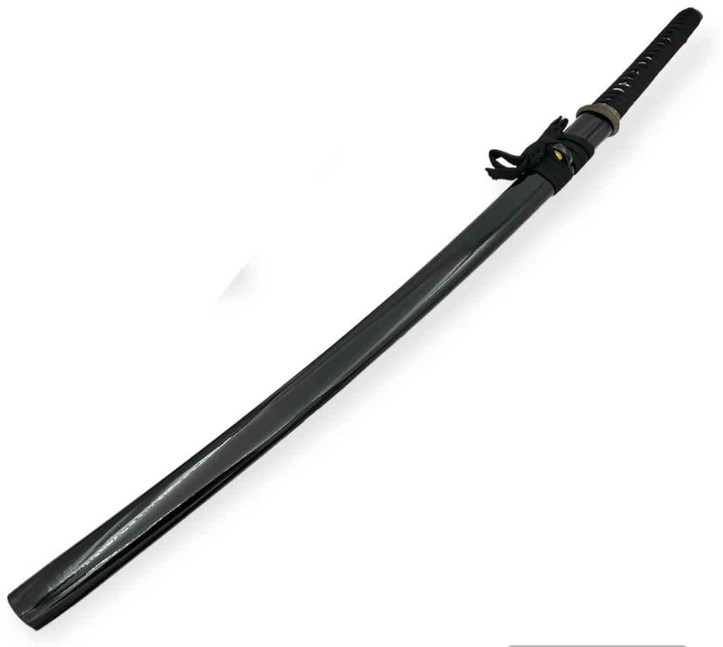 Steel Battle Ready Katana Silver Blade -BLACK  Free Stand