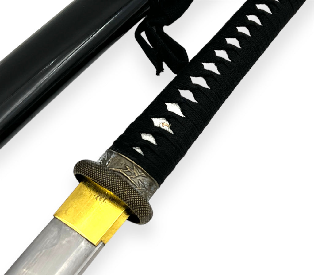 Steel Battle Ready Katana Silver Blade -BLACK  Free Stand