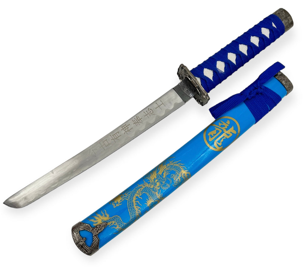 Decorative 3PC  Sword Set W stand Light Blue     (Gold Drogon)
