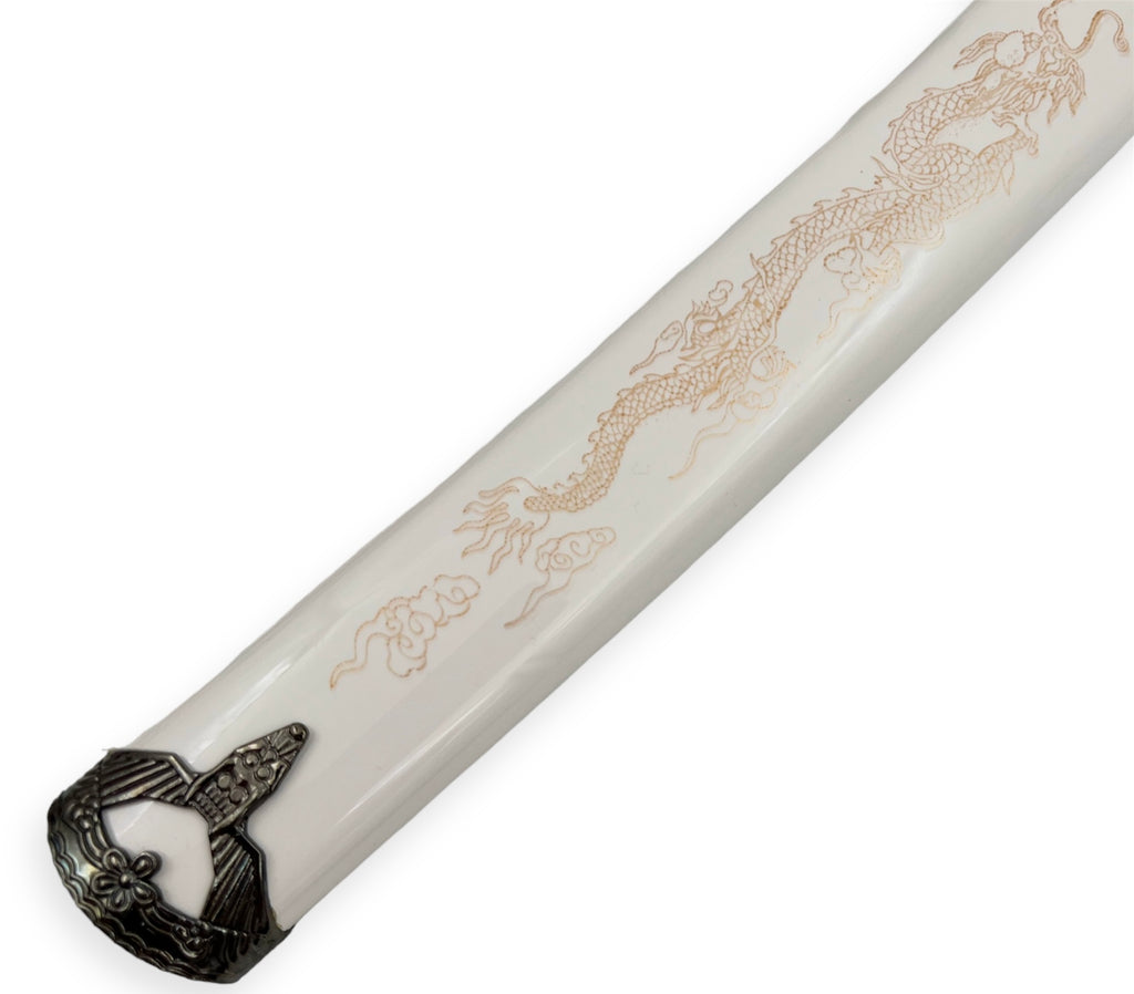 Decorative 3PC  Sword Set W stand White Handle      (Gold Drogon)