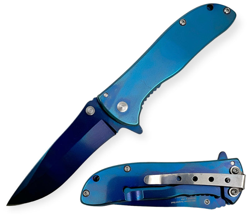 Spring Assisted Folding Knife - Blue (SJ-1020-BL)