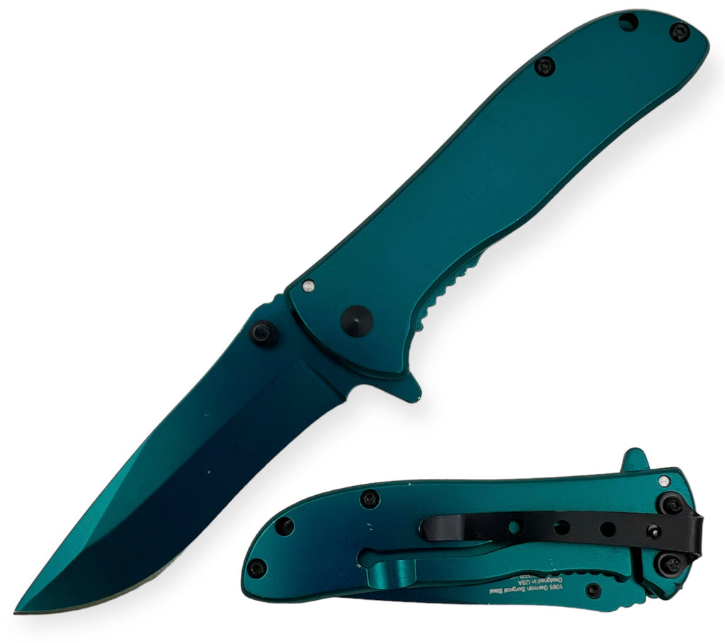 Spring Assisted Folding Knife - Blue (SJ-1020-TL)