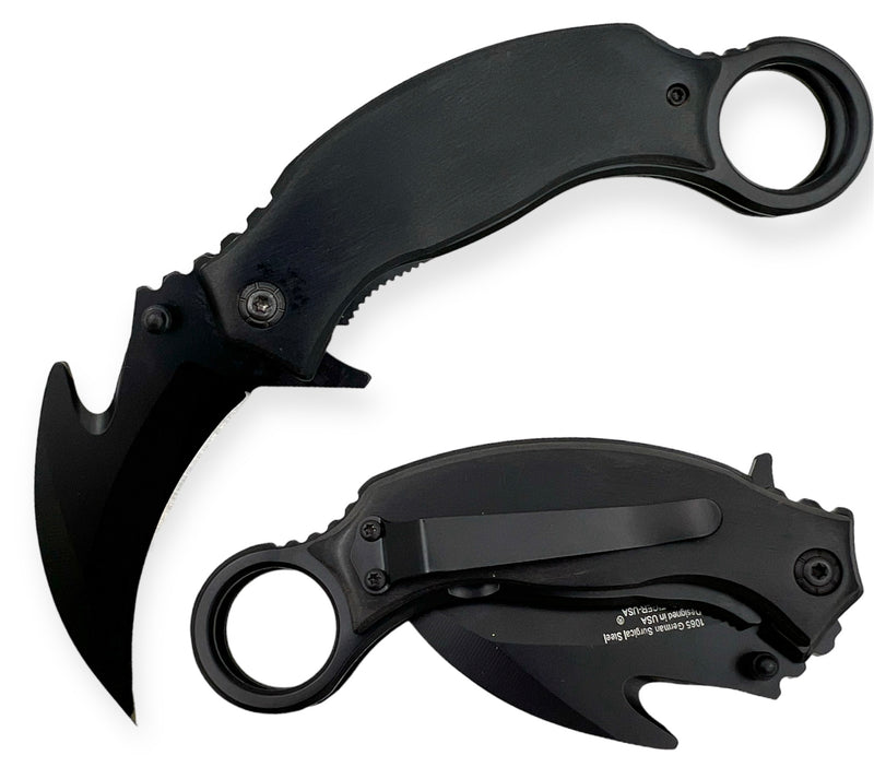 Tiger Usa® Spring Assisted Folding Knife (Black Wood Handle) Karambit