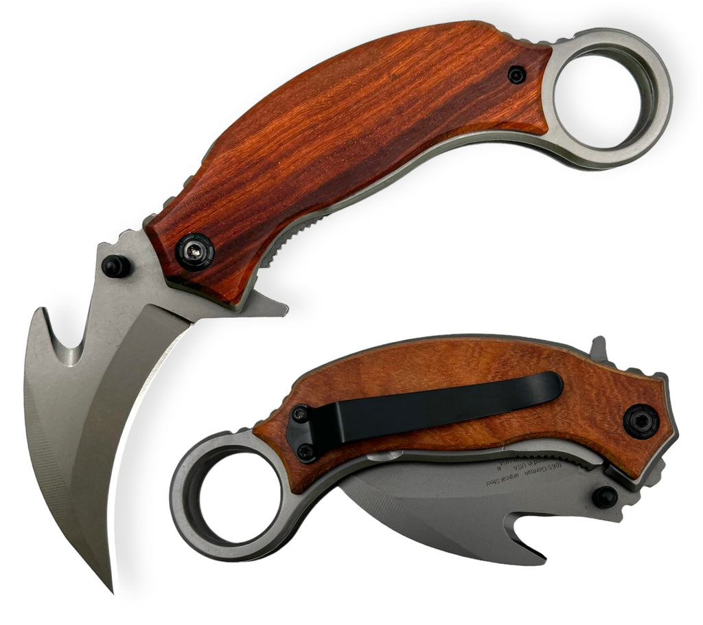 Tiger Usa® Spring Assisted Folding Knife   (Rose Wood Handle) Karambit
