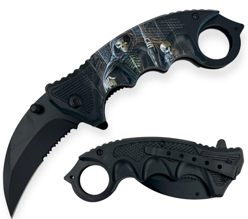 Black skull Karambit Folding Knife W.Clip