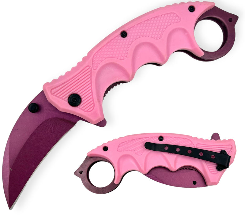 Pink carambit  Folding Knife W.Clip