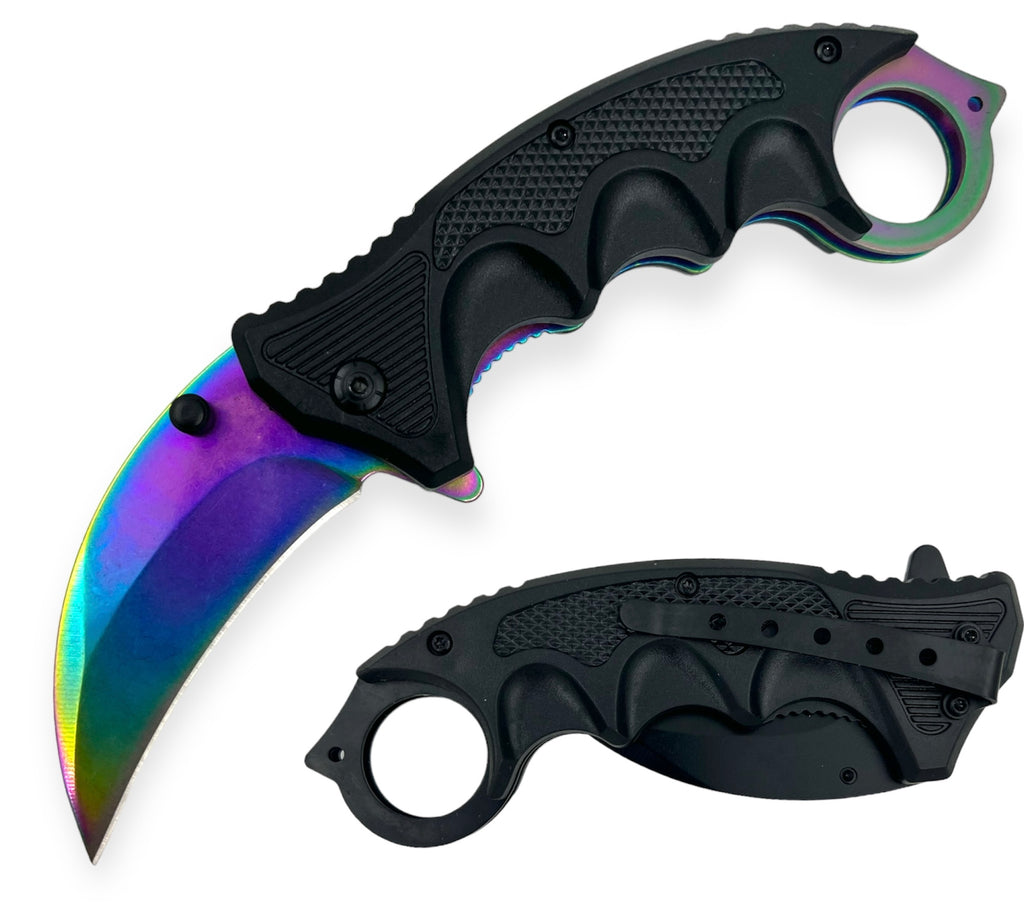 Black & Rainbow  Folding Knife W.Clip