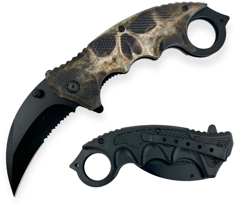 Green Skull  Folding Knife W.Clip