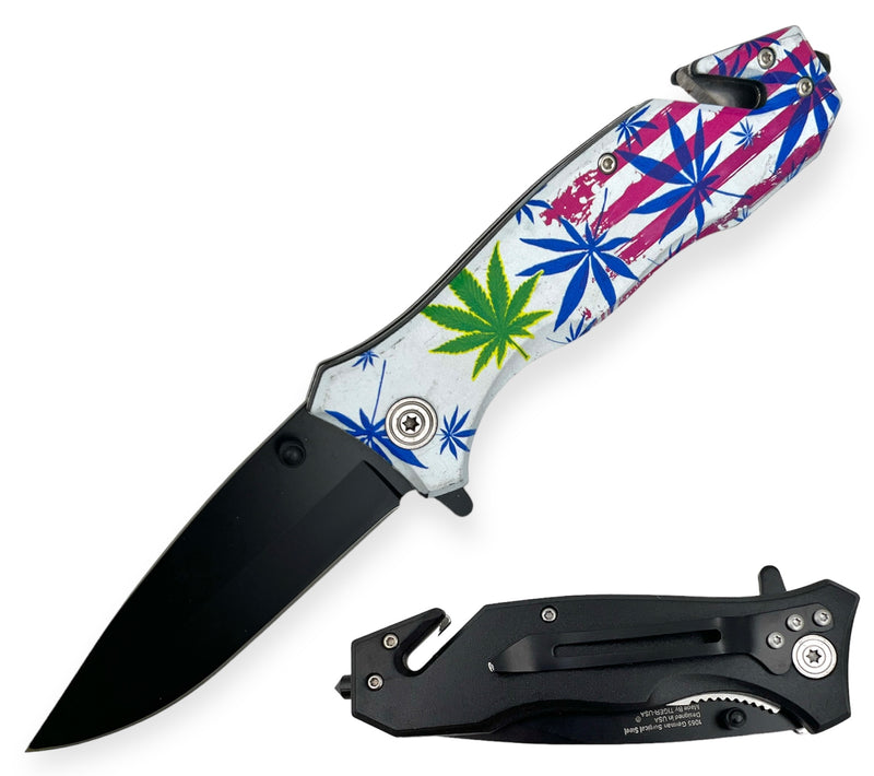 Tiger Usa® Folding Knife W. Clip  White and Plant